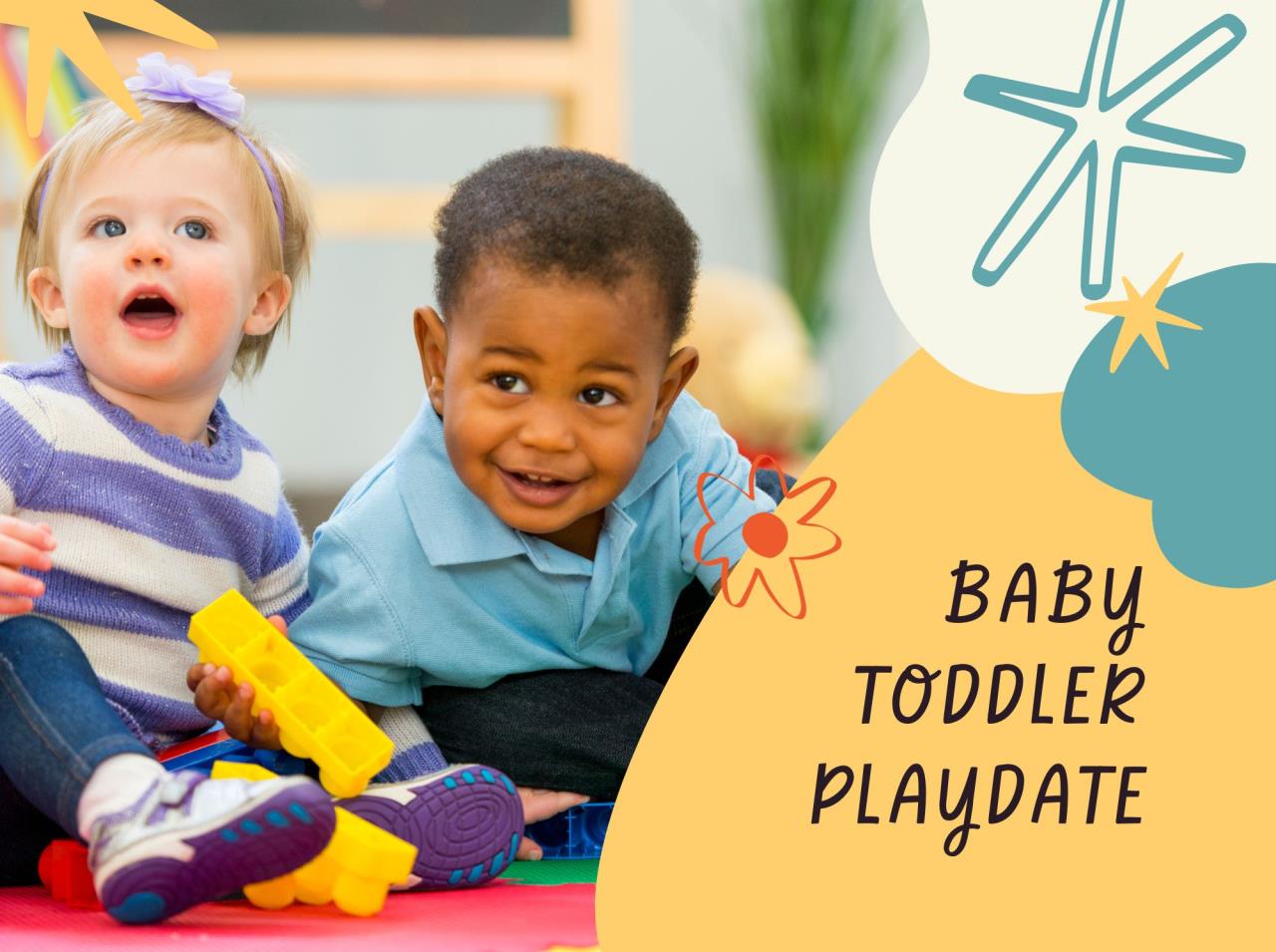 Photos of babies playing with title Baby Toddler Playdate